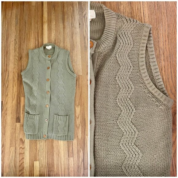 1970s long sleeveless tan sweater duster layering sweater Large - Picture 1 of 10